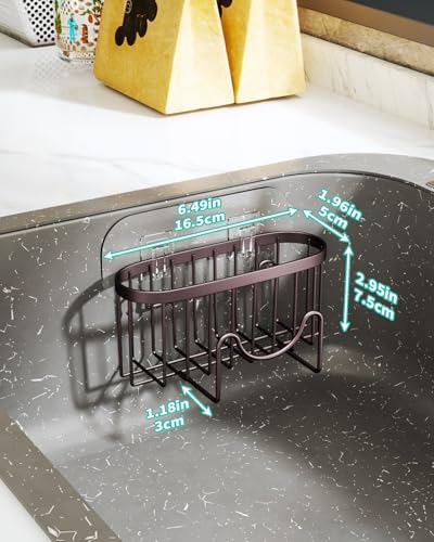 HapiRm Multifunctional Sponge Holder for Kitchen Sink with Unique M-Shaped, 2 Installation Methods Sink Caddy, Stainless Steel Kitchen Organizer for Sponge, Brush, Sink Stopper and Scraper -Bronze - color: Bronze, size: with M-shaped Holder