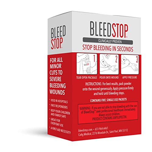 BleedStop™ First Aid Powder for Blood Clotting, Trauma Kit, Blood Thinner Patients, Camping Safety, and Survival Equipment for Moderate to Severe Bleeding Wounds or Nosebleeds 5 Pack 15g - style: 15g (5 Pack)