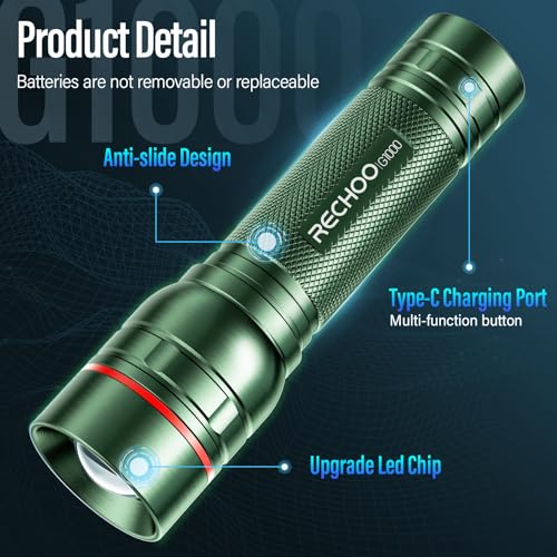 Rechargeable Flashlights High Lumens, G1000 Super Bright Flash Light, Small Zoomable LED Flashlight with 3 Lighting Modes, Portable Tactical Flashlight for Camping Essentials (Battery Included)-Green - color: Green, size: 1 Pack
