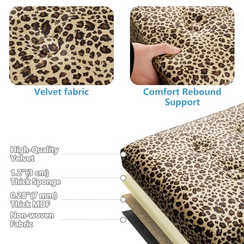 AmasSmile Ottoman with Storage,17" Folding Velvet Foot Rest Chest,Leopard - color: Leopard Print, size: 17"*13"*13"inch