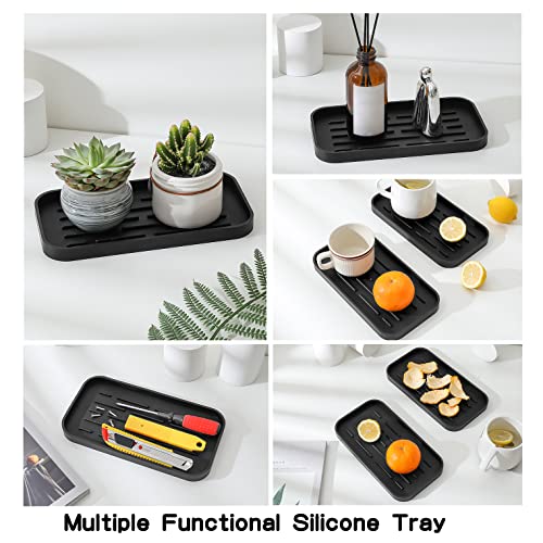 MicoYang Silicone Kitchen Sink Organizer Tray for Multiple Usage,Eco-Friendly Sponges Holder for Kitchen Bathroom Counter or Sink,Dish Soap Dispenser,Scrubber,Bottle,Cup (Black, 10"×5.3") - color: Black, size: 10" x 5.3" x 0.7"