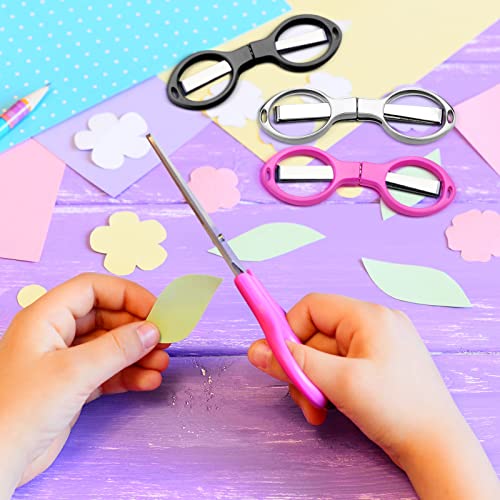 25 Pcs Mini Folding Scissors Small Foldable Travel Stainless Steel Portable Shears Bulk Badge Scissors for Nurses Glasses Shaped Anti Rust Sewing Cutter for Nurse Week Gifts Back to School Office