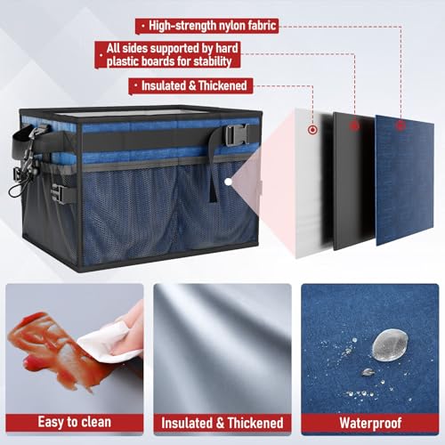 FANGSUN Grill Caddy, Foldable BBQ Caddy with Paper Towel Holder, Blue | 11 Compartments, Easy-Clean Aluminum Interior, 1680D Oxford Fabric, Water-Resistant, Shoulder Strap Included, Tailgating - style: Navy