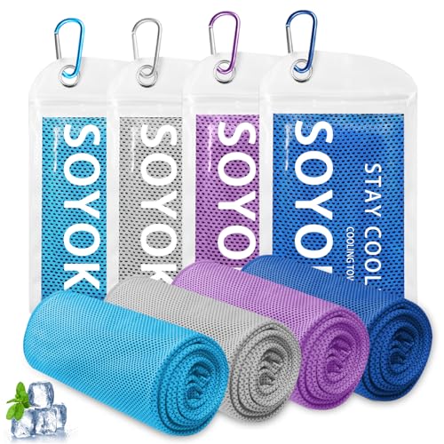 SOYOK 4 Packs Cooling Towels, 40" x 12" Cooling Towels for Neck and Face - color: Light Blue/Light Grey/Purple/Royal Blue