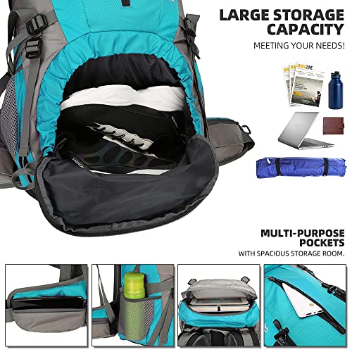 King'sGuard 70L Hiking Backpack with Rain Cover Lightweight Waterproof Travel Camping Backpack Large Backpacking Pack - color: Lakeblue