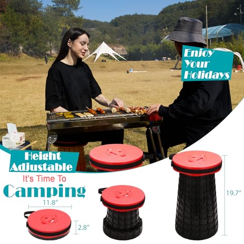 Collapsible Stool with Cushion,1000 lbs Capacity,19.7-in Adjustable Height | Wider & Taller Heavy Duty Portable Telescoping Folding Seat Chair for Adults Camping,Fishing,Travel,Queue Wait,Stadium View - color: Red