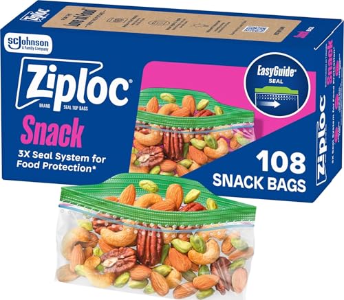 Ziploc Snack Bags, Easy Open and Close, Small Plastic Food Storage Bags, 108 Bags Total - size: 108 Count