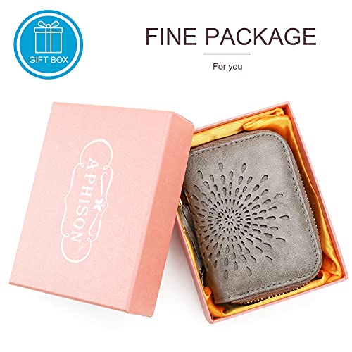 APHISON RFID Credit Card Holder Zipper Card Case Keychain Small Wallet for Women 1942-2 GRAY - color: B-GRAY-2（double zip）