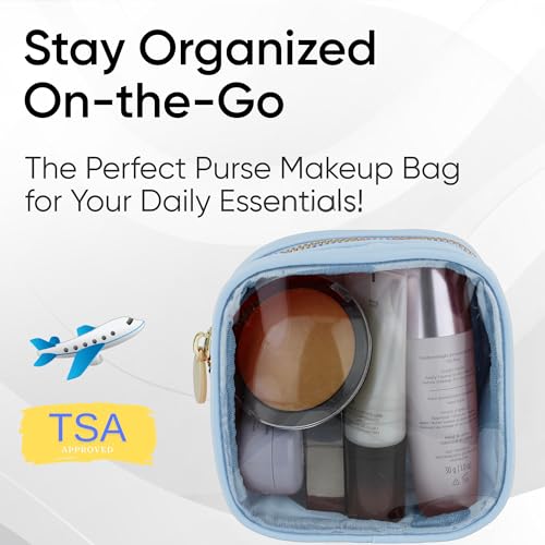 Clear Makeup Bag Mini Pouch for Purse Small Cosmetic Bag Travel Organizer Light Blue Cosmetic Case Pouch - color: Light Blue, style: Mini