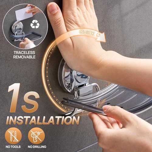 LEVERLOC Chrome Suction Cup Soap Dish Holder for Shower Wall Drill-Free Rustproof Waterproof Wall Mount Strong Suction Removable Bar Soap Sponge Holder for Bathroom Bathtub Kitchen - style: 1 tier Chrome