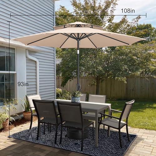 Patio Umbrella Outdoor with Tilt, 2 Tiers, 9 ft Beige - color: Cream