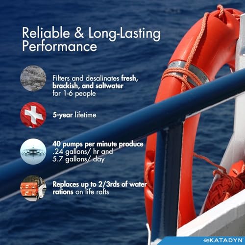Katadyn Survivor 06-LS-RES Hand-Powered Desalinator | Reverse Osmosis Seawater Filter, 5.7 Gallons/Day, Stainless Steel, For Life Rafts & Marine Survival