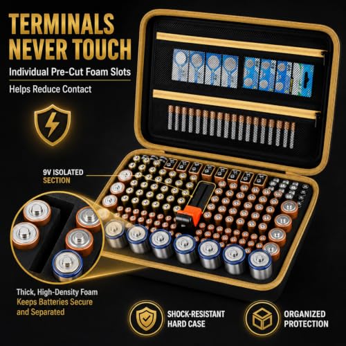 Comecase Battery Organizer Case with Tester, Holds 162+ AA AAA C D 9V - size: 162+Batteries