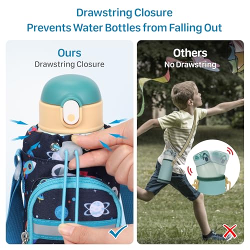 Water Bottle Holder for Kids - Water Bottle Carrier with Strap - color: 1-B-Space Astronauts
