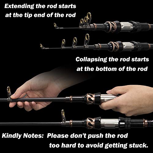 PLUSINNO Fishing Rod and Reel Combos - Carbon Fiber Telescopic Fishing Pole - Spinning Reel 12 +1 Shielded Bearings Stainless Steel BB - color: ONLY Fishing rod (not include reel), size: 2.4M 7.87FT