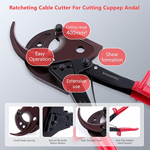 Knoweasy Cable Cutter and Ratchet Wire Cutter - Cuts Through Aluminum and Multi-Core Cables up to 400mm² with Precision and Ease, Ideal for Electrical Installations - size: HS520AN