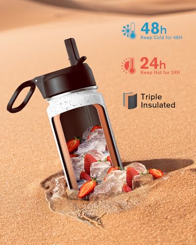 Coolflask 24 oz Insulated Water Bottle with Straw & 3 Leakproof Lids | Water Flask Stainless Steel Triple-Wall Vacuum, Cupholder Friendly, Cold 48+h, Dishwasher Safe, Non-BPA, for Gym & Hiking - color: Arctic White, size: 24 Ounces
