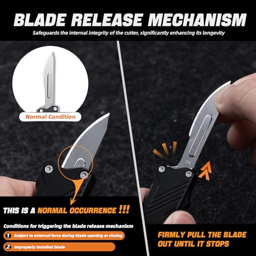 XXOK Utility knife Scalable EDC small pocket knife with clip Box Cutter equipped with 10 razors and sharp surgical carbon steel replacement blades # 24 black - color: Black