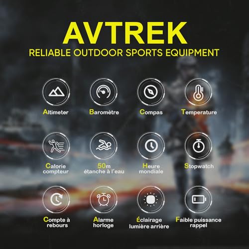 AVTREK Digital Hiking Sport Watch for Men Tactical Military Altimeter Watch - color: black2106