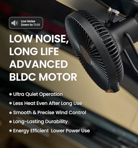 Claymore V1040 Black Rechargeable Portable Fan – 10,400mAh Power Bank Function Remote Control 4-Speed Quiet BLDC Air Circulator USB-C Charging 23 Hrs Runtime for Camping, Indoor, Outdoor - style: V1040 (Black)