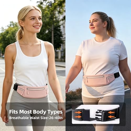 Slim Running Belt for Women Men,Phone Holder Waist Pack,Runners Fanny Pack - color: Drak Pink