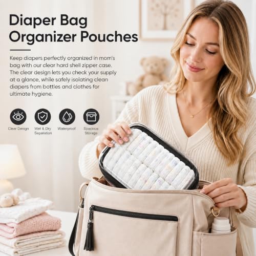 3 Pack Clear Hard Shell Zipper Case (1XL + 1L + 1M, Black) | Travel Toiletry Bag, Waterproof 1.2mm PET Hard Plastic Pouches, Organizer Box for Makeup, Toy, Snack, Stationery, Diaper - color: Black(XL+L+M)