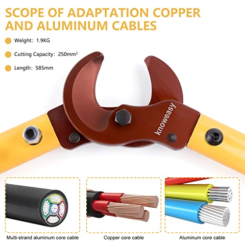 Cable Cutter,Knoweasy LK-250 Wire Rope Cutter and Heavy Duty Wire Cutter with Long Labor Saving Arms for Copper Aluminum Wire up to 250mm² - size: LK250