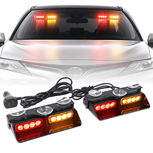 XRIDONSEN 2 in 1 Red Amber Emergency Dash Lights Windshield Strobe Lights - color: Red/Amber