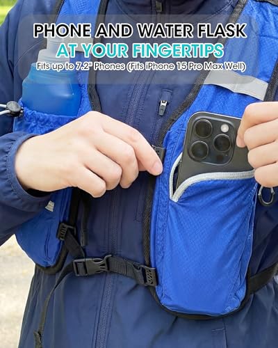 Foldable Small Hiking Backpack with 3 Strap Pockets – Lightweight 300D Spill-proof Daypack for Men Women – Packable Small Travel Backpack with Chest Strap & Trekking Pole Holder – Durable Outdoor Bag - color: Royalblue-