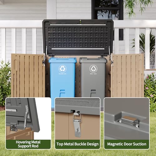 Aoxun Outdoor Storage Cabinet 35 Cu.Ft Outdoor Trash Can Storage Shed,Brown - color: Brown, size: 35 Cu.Ft
