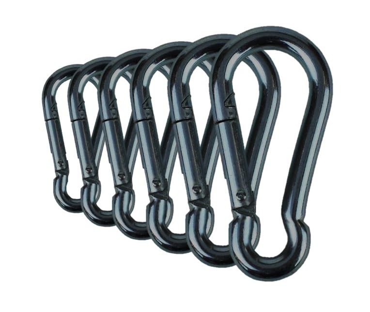Black & Silver Zinc-Galvanized Heavy Duty Bushcraft Carabiner Spring Snap Clip Link Hooks 200-500lb Load 2, 6 & 12 Packs - color: 5cm (2.0in) Black 6 Pack