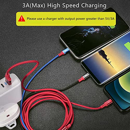 3Pack 5Ft Multiple Charging Cable 3-in-1 Braided Multi Charger Cord Fast Charging Cable Multi Charger Cable for Type C/Micro USB Port for Cell Phones/iPhone 17 16 15 14 13/Samsung/PS/Tablets & More | Universal 3 in 1 Multiple USB Cable Charging Cord with