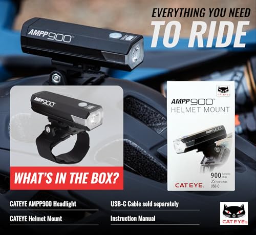 CATEYE AMPP USB Rechargeable Bike Light | Commuters, Road Cyclists & Mountain Bikers, Day & Night Riding Modes, IPX4 Waterproof, Tough & Durable - style: Ampp900 Helmet Mount