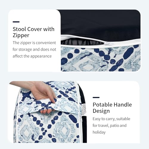 DYTXIII Inflatable Ottoman Stool D21 xH9 for Outdoor/Indoor Use, Water Repellent Patio Foot Rest with Portable Handle,Round Pouf Ottoman Suitable for Garden,Deck and Camping - Geometry Blue - color: Geometry Blue, size: 21"D x 21"W x 9"H