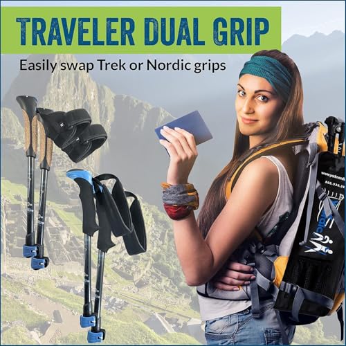 Ultralight Folding Walking Poles - Travel Ready - with Rubber Feet, Baskets, and Bag - size: Heights under 5'3", style: Nordic Grips