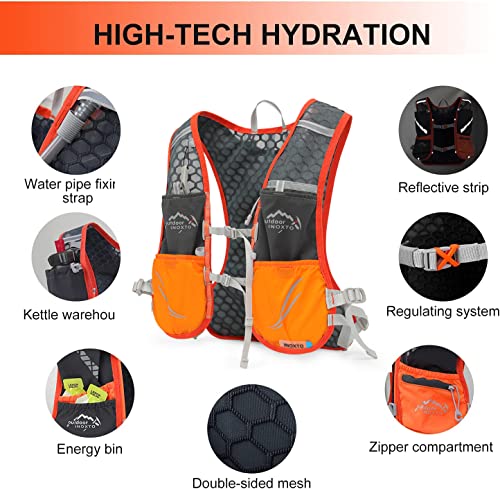 INOXTO Running Hydration Vest Backpack,Lightweight Insulated Pack with 1.5L Water Bladder Bag Daypack for Trail Hiking Running Cycling Race Marathon for Women Men - color: Dark orange stripe