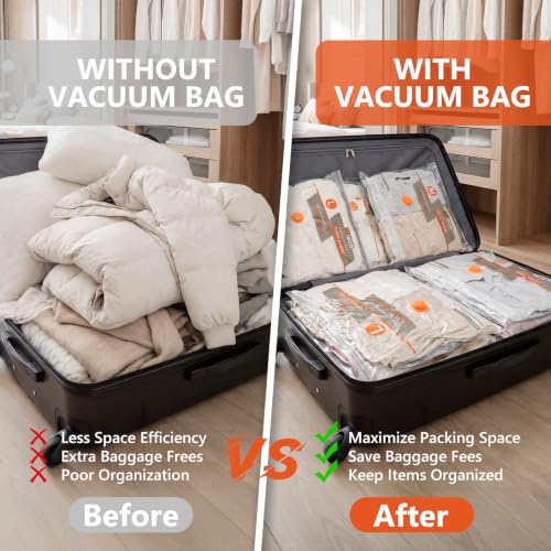 15 Pcs Vacuum Bags for Travel with Rechargeable Air Pump,Space Saver Bags - size: 15 Combo Size (Orange)