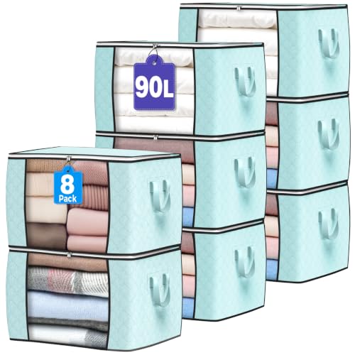 90L Large Storage Bags, 8 Pack Clothes Storage Bins Closet Organizers - color: Blue, size: 8 Pack-90L