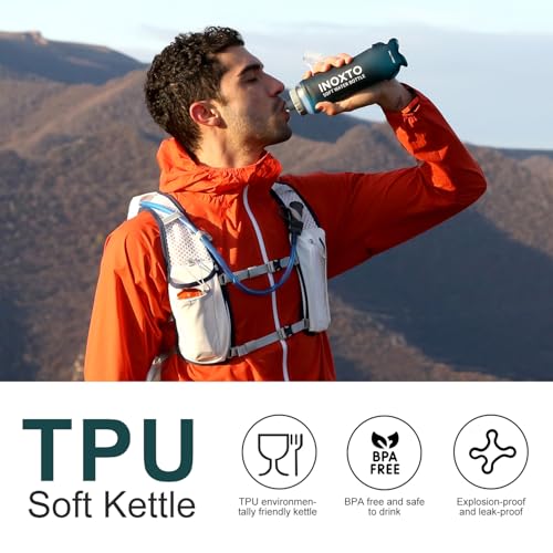 INOXTO Soft Flask,Collapsible Soft Water Bottles for Hydration Vests and Running Packs, Soft Flask Running Bottles for Hiking Cycling(250/500 ml) (2 PCS 500ML) - size: 2 PCS 500ML