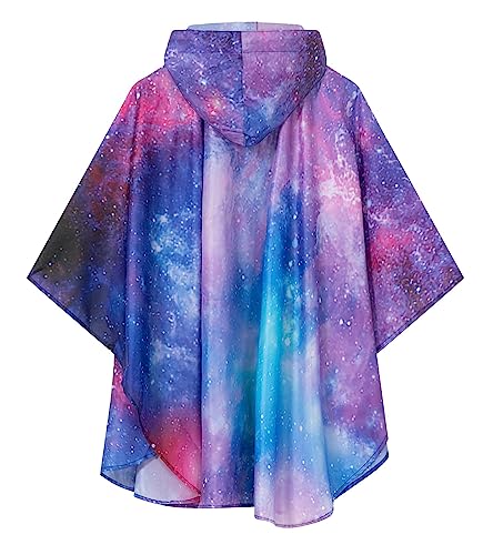 SaphiRose Lightweight Kids Rain Poncho Waterproof Jacket Zipper Up Rain Coat - color: Universe, size: 5-7 Years