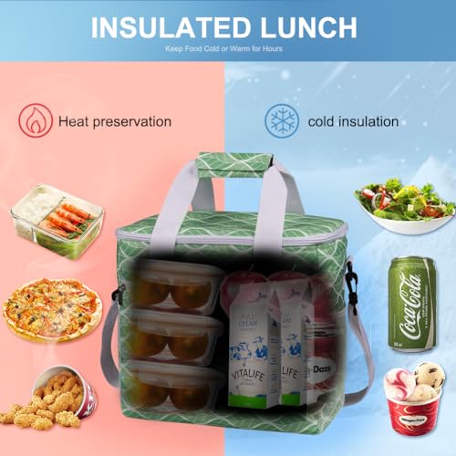 iknoe 24 Can Insulated Cooler Bag, Leakproof Lunch Tote Bag GreenWave - color: Green Wave, size: Large