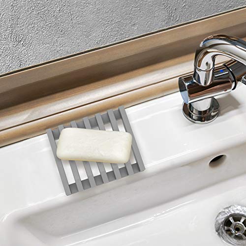 2Pcs Soap Dish Holder, Non-Slip Bathroom Accessories Silicone Soap Case Saver, Sink Deck Bathtub Shower Dish Soap Drainer, Silicone Holder for Soap, Sponges, Scrubber (Grey) - color: Grey
