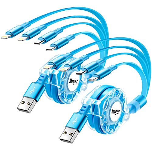 Multi Charging Cable 4A,Retractable Charger Cable 4 in1 Multi Charging Cord | [2Pack 4Ft] Fast Charger Cord with Lightning/Type C/Micro USB Port for Cell Phones,iPhone,iPad,Samsung Galaxy,PS,Tablets