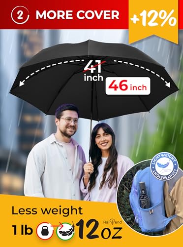 Raintrend Windproof Travel Umbrellas for Rain Automatic +10% Bigger Canopy Strong Frame Compact Folding Portable Umbrella for Women Men Backpack Purse - color: A1 Black&Black1
