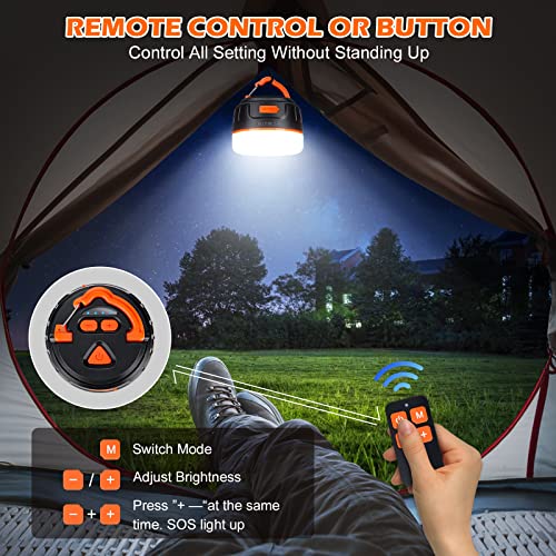 Sinvitron LED Camping Lantern Rechargeable with Remote Control - 1000LM 150H Runtime Tent Light, 5200mAh Water-Resistant Emergency Light for Hurricane Power Outages, Hiking Home - style: 2Pack Black&Org