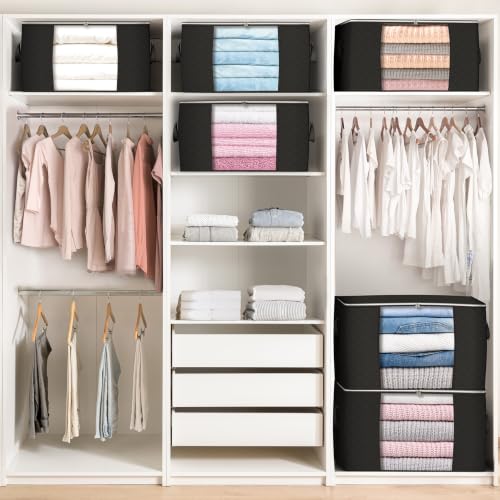 90L Large Storage Bags, 6 Pack Clothes Storage Bins Closet Organizers - color: Black, size: 6 Pack-90L