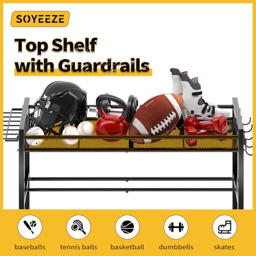 SOYEEZE Sports Equipment Organizer- Ball Storage for Garage,4 Tiers Outdoor Toy Storage,Soccer Racks,Basketball Shooting Training Stand Cart with Wheels and Hooks for Home-School and Gym Use - style: 4 Tiers