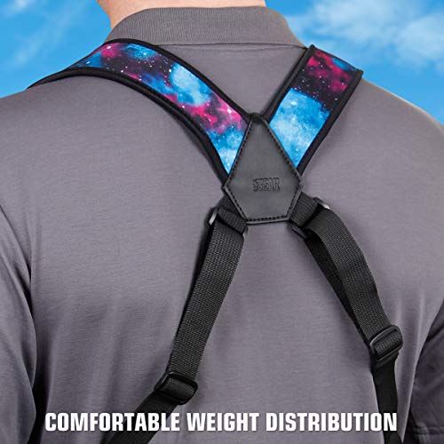USA Gear DSLR Camera Strap Chest Harness with Quick Release Buckles, Galaxy Neoprene Pattern and Accessory Pockets - Compatible with Canon, Nikon, Sony and More Point and Shoot and Mirrorless Cameras - color: Galaxy