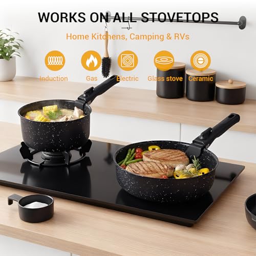 Ammeloo 21Pcs Pots and Pans Set Non Stick with Detachable Handle Frying Pan - color: Frying Pan Set