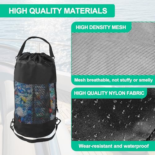 2 Pack Boat Trash Bag, Mesh Trash Bag for Boat with Top Closure | Boating Accessories Hanging Boat Garbage Can for Fishing Kayak Camping(Black)
